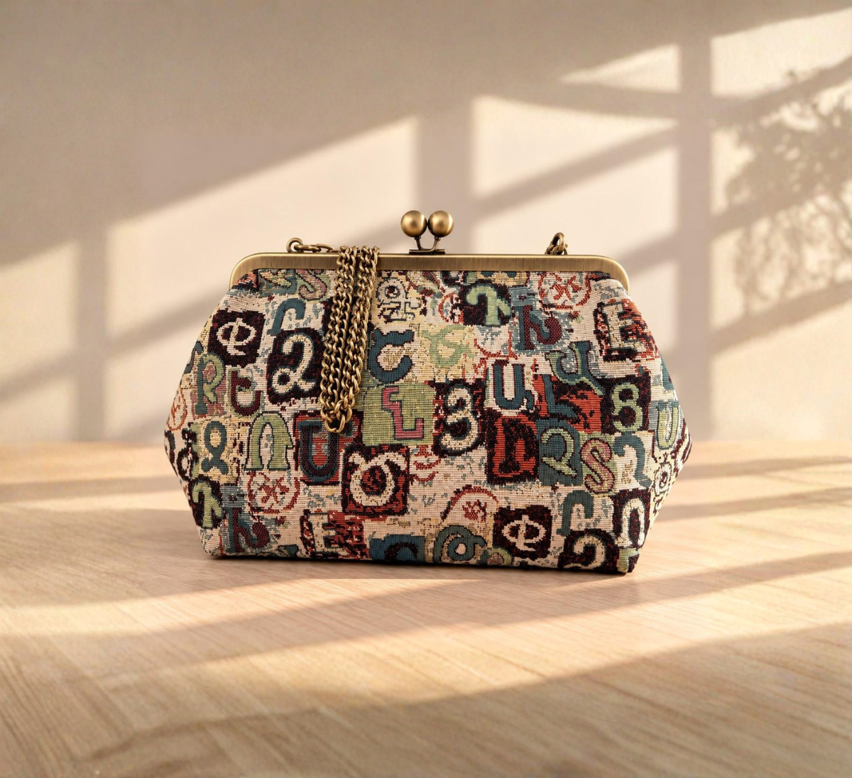 Vintage Letter Tapestry Clutch