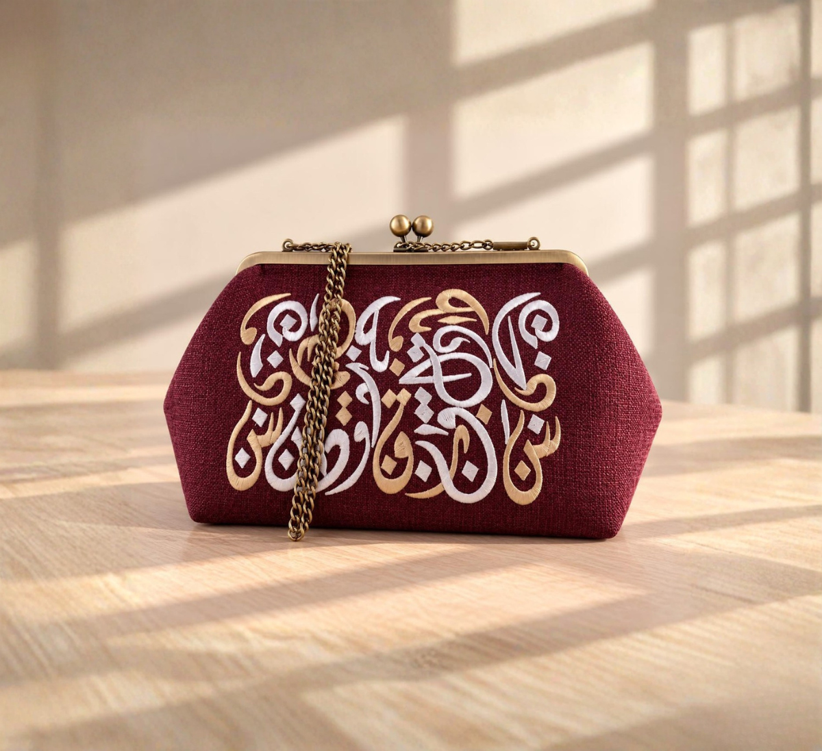Burgundy Arabic Embroidered Clutch