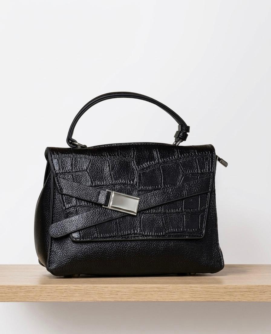 Black Croc-Embossed Handbag