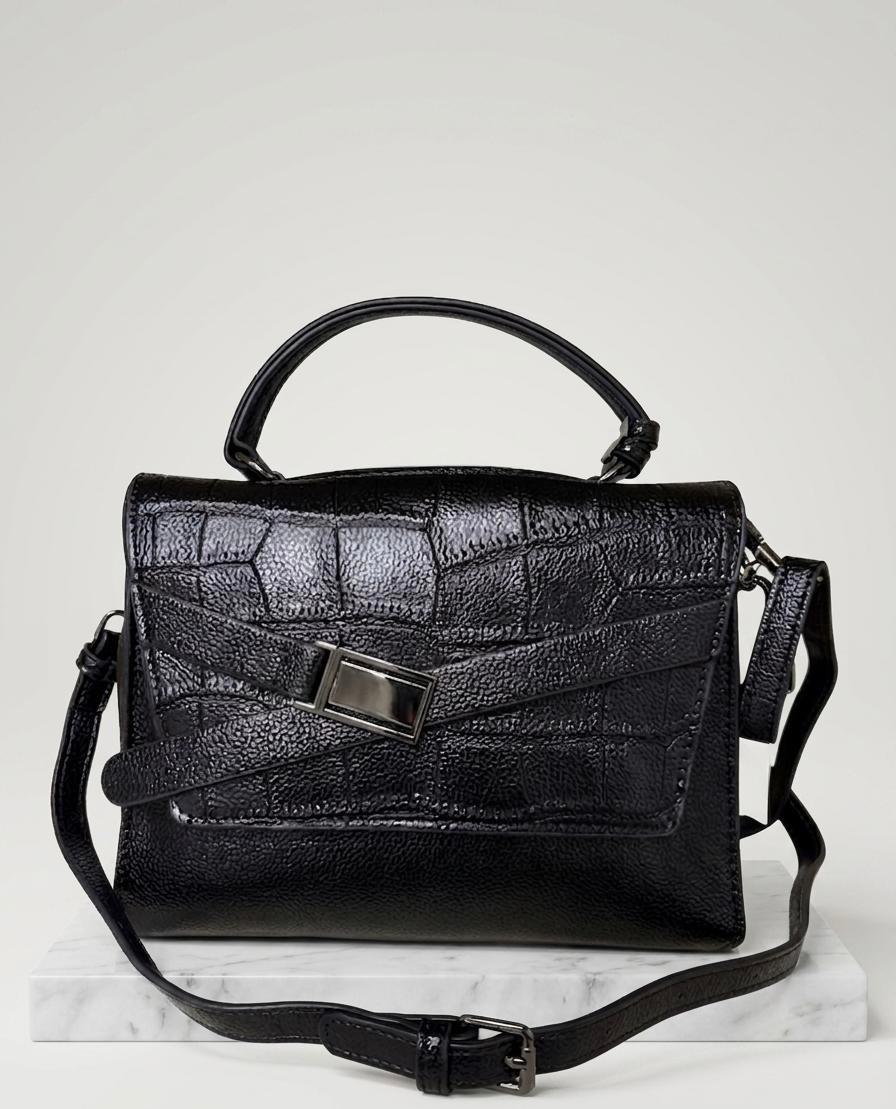 Black Croc-Embossed Handbag