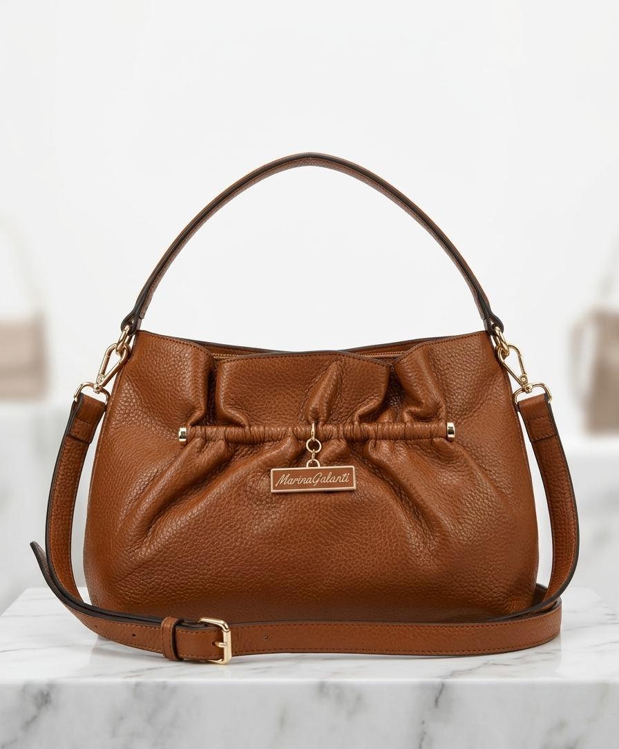 Tan Ruched Handbag