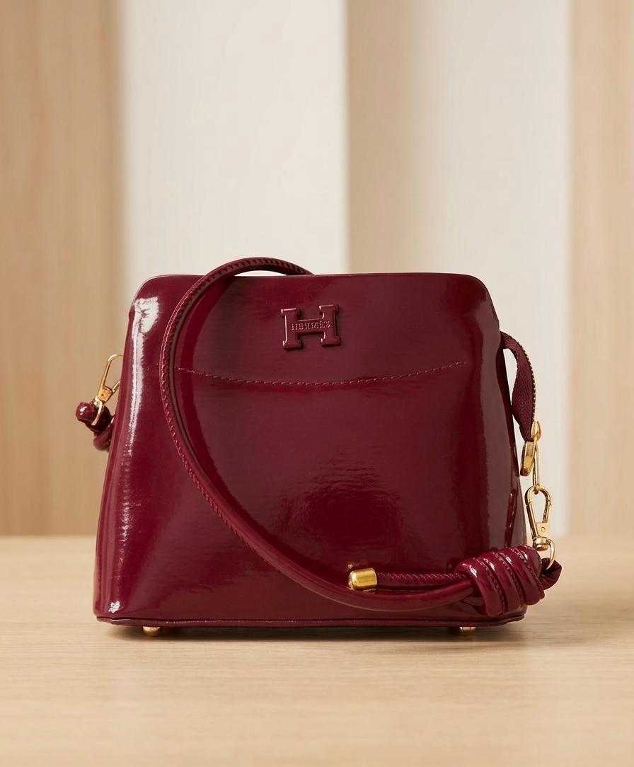 Burgundy Patent Dome Crossbody Bag