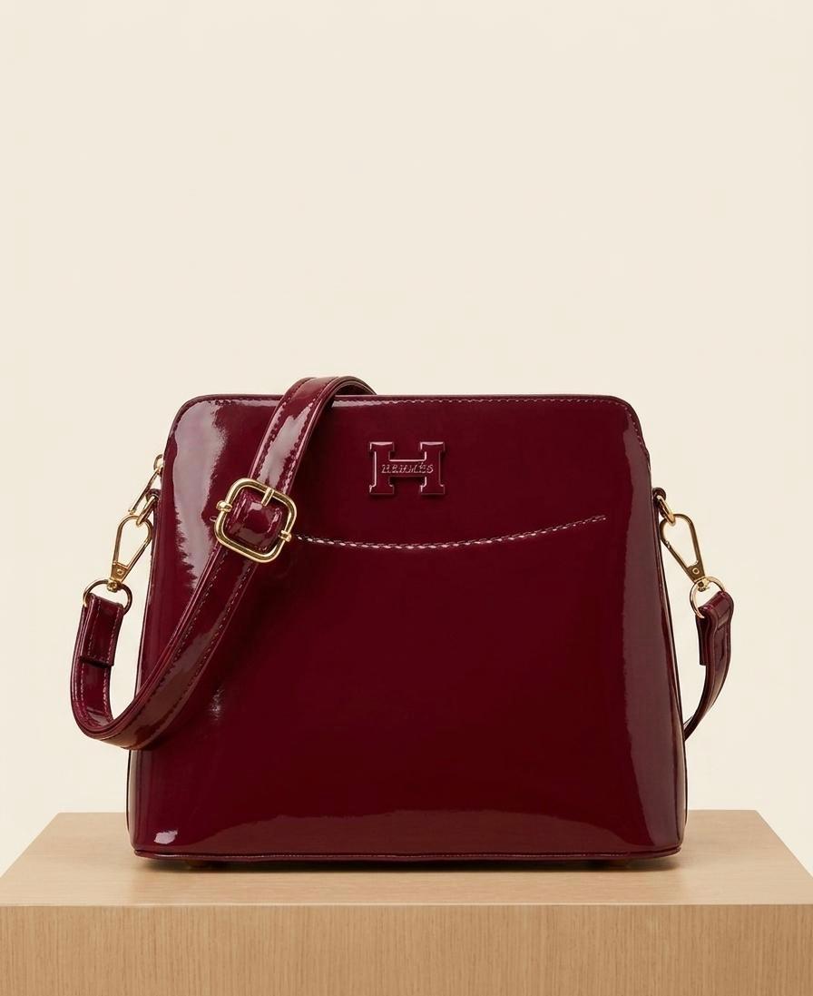 Burgundy Patent Dome Crossbody Bag